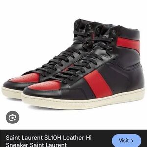 Saint Laurent SL10H Black and Red Leather Sneakers
